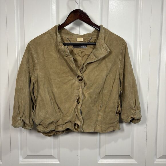Michael Kors Suede Jacket Women L Tan Boho Moto Cropped Fall Layer Westerncore - Picture 1 of 10